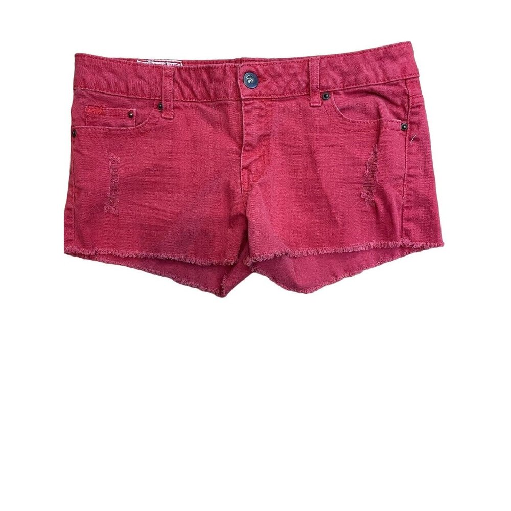 1st Kiss Red Distressed Denim Short Shorts Size 11 Juniors EUC